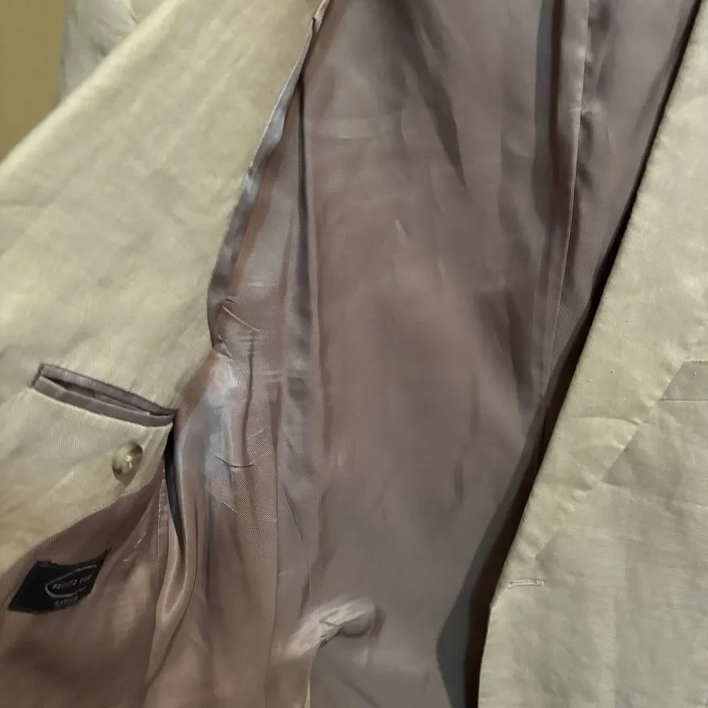 Pronto Uomo Platinum Blazer Men 46L  Beige‎ Linen Classic Career Suit Jacket